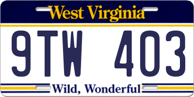 WV license plate 9TW403
