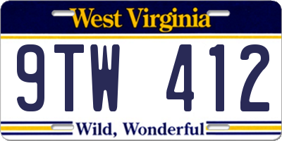 WV license plate 9TW412
