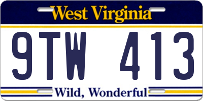 WV license plate 9TW413