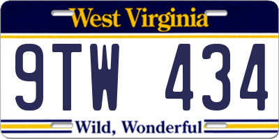WV license plate 9TW434