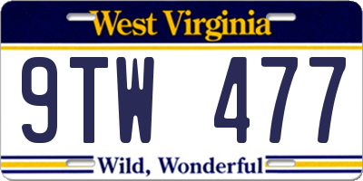 WV license plate 9TW477