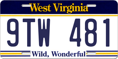 WV license plate 9TW481