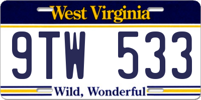 WV license plate 9TW533