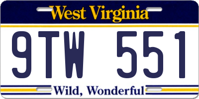WV license plate 9TW551