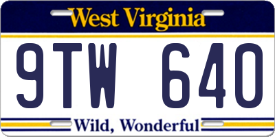 WV license plate 9TW640