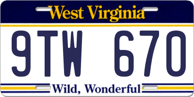 WV license plate 9TW670