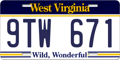WV license plate 9TW671