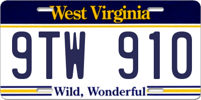 WV license plate 9TW910
