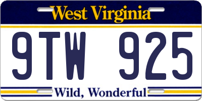 WV license plate 9TW925