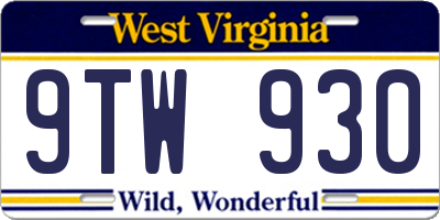 WV license plate 9TW930