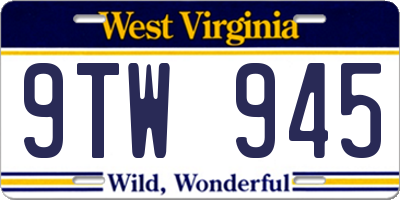 WV license plate 9TW945