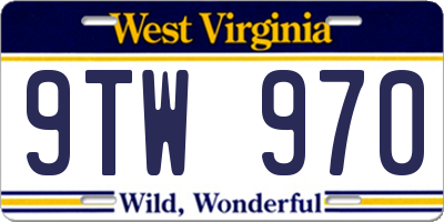 WV license plate 9TW970