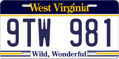 WV license plate 9TW981