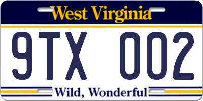 WV license plate 9TX002