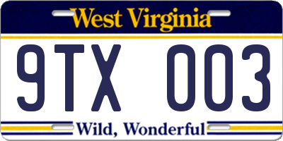 WV license plate 9TX003