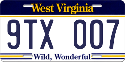 WV license plate 9TX007
