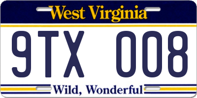 WV license plate 9TX008