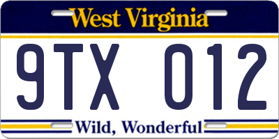 WV license plate 9TX012