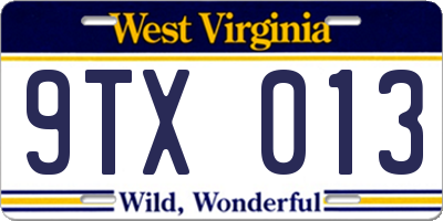 WV license plate 9TX013
