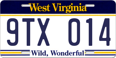 WV license plate 9TX014