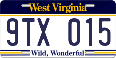 WV license plate 9TX015