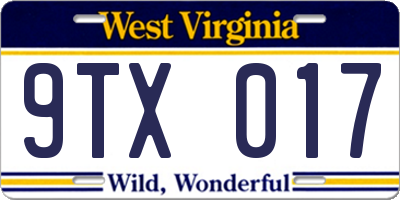WV license plate 9TX017