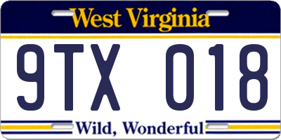 WV license plate 9TX018