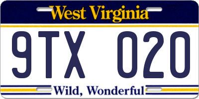 WV license plate 9TX020