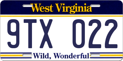 WV license plate 9TX022