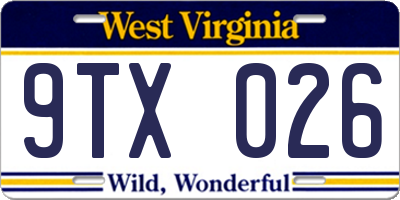 WV license plate 9TX026