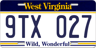WV license plate 9TX027