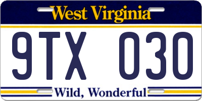 WV license plate 9TX030