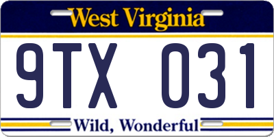 WV license plate 9TX031