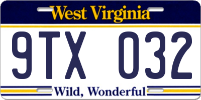 WV license plate 9TX032