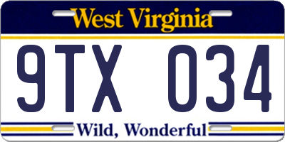 WV license plate 9TX034