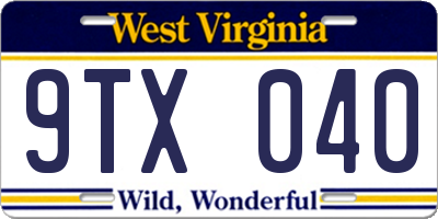 WV license plate 9TX040
