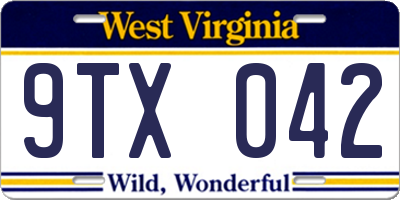 WV license plate 9TX042