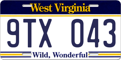 WV license plate 9TX043