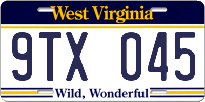 WV license plate 9TX045