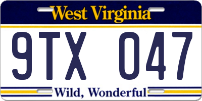 WV license plate 9TX047