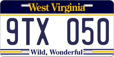WV license plate 9TX050