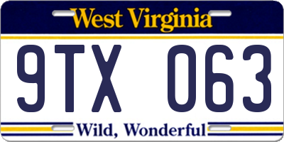 WV license plate 9TX063