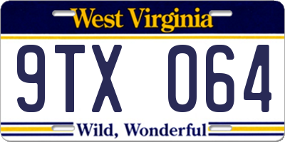 WV license plate 9TX064