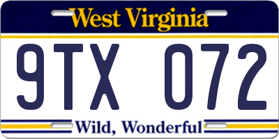 WV license plate 9TX072