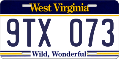 WV license plate 9TX073