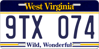 WV license plate 9TX074