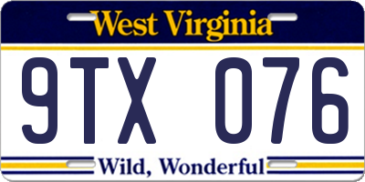 WV license plate 9TX076