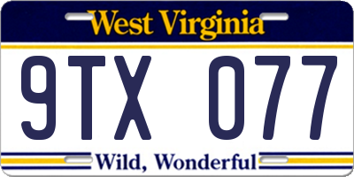WV license plate 9TX077