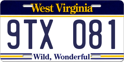 WV license plate 9TX081
