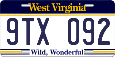 WV license plate 9TX092